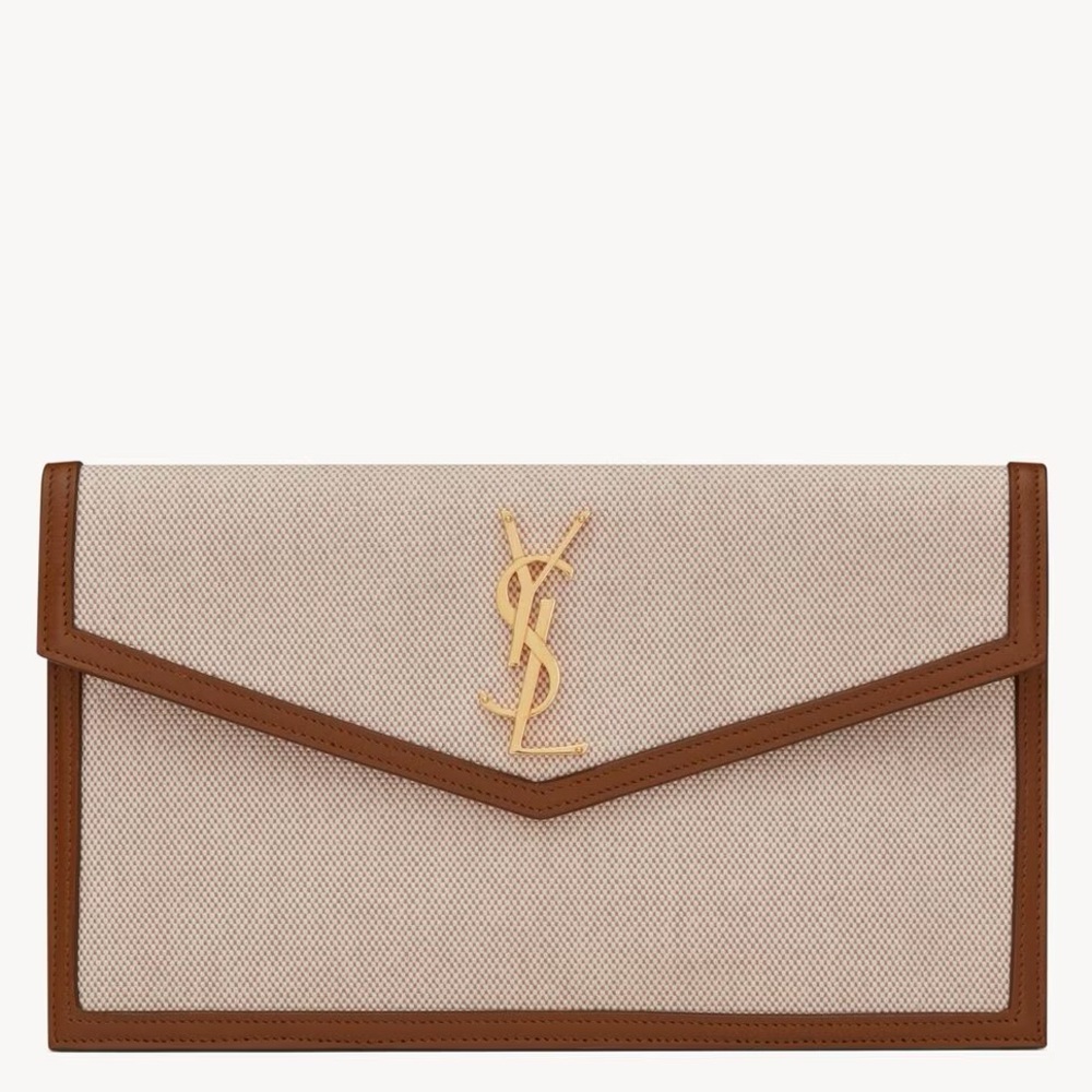 Yves Saint Laurent beige and tan envelope pouch